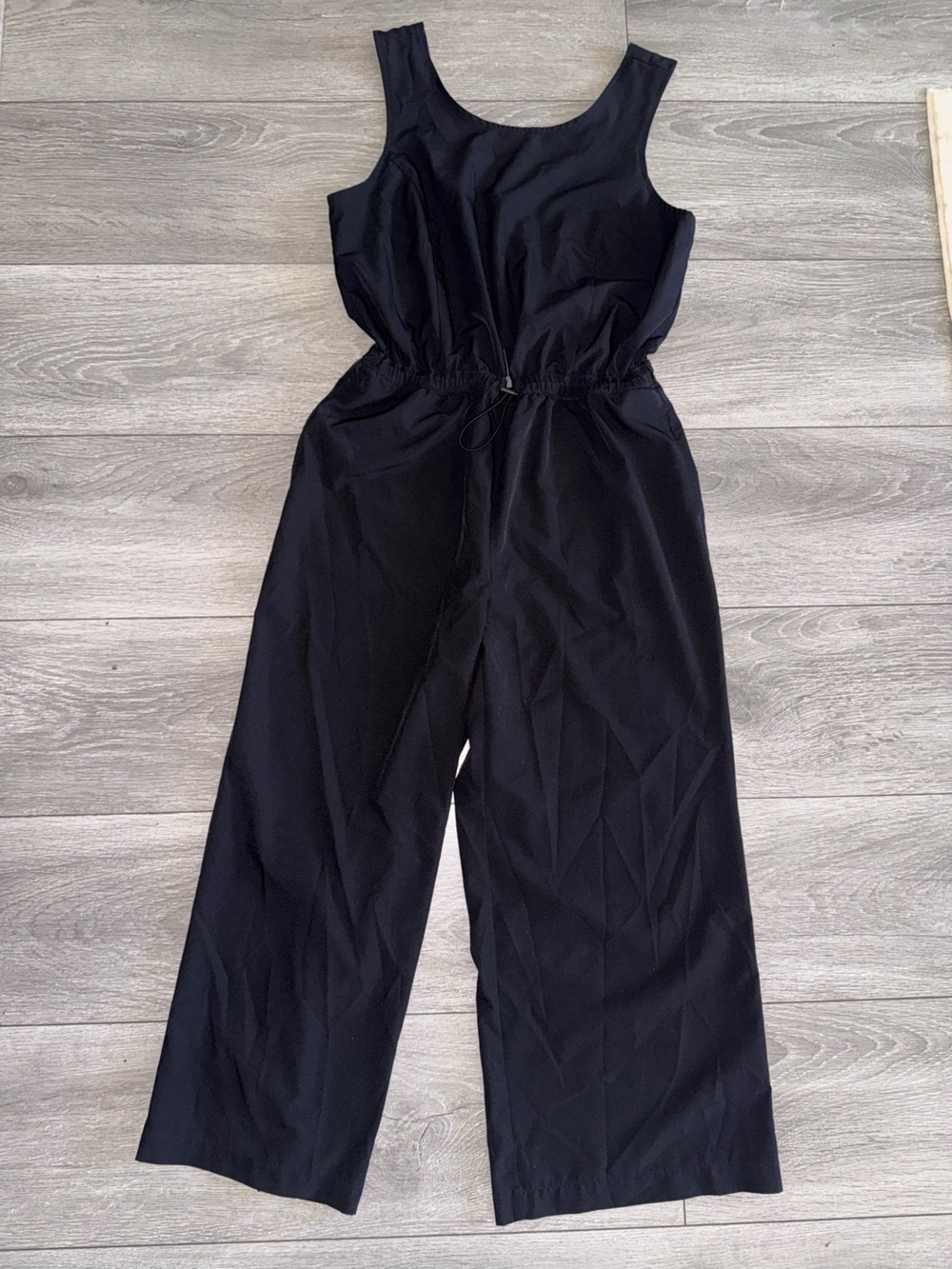 Sleeveless Black Drawstring Wide-Leg Jumpsuit